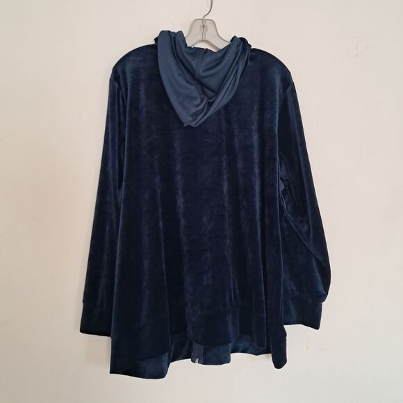 Vintage Y2K Jacket Velvet Plus Size Navy Blue Comfy Track Velour Loungewear - Picture 6 of 9